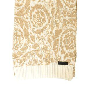 Versace Women's Beige Barocco Print Heavy Knitted 100% Wool Scarf One Size